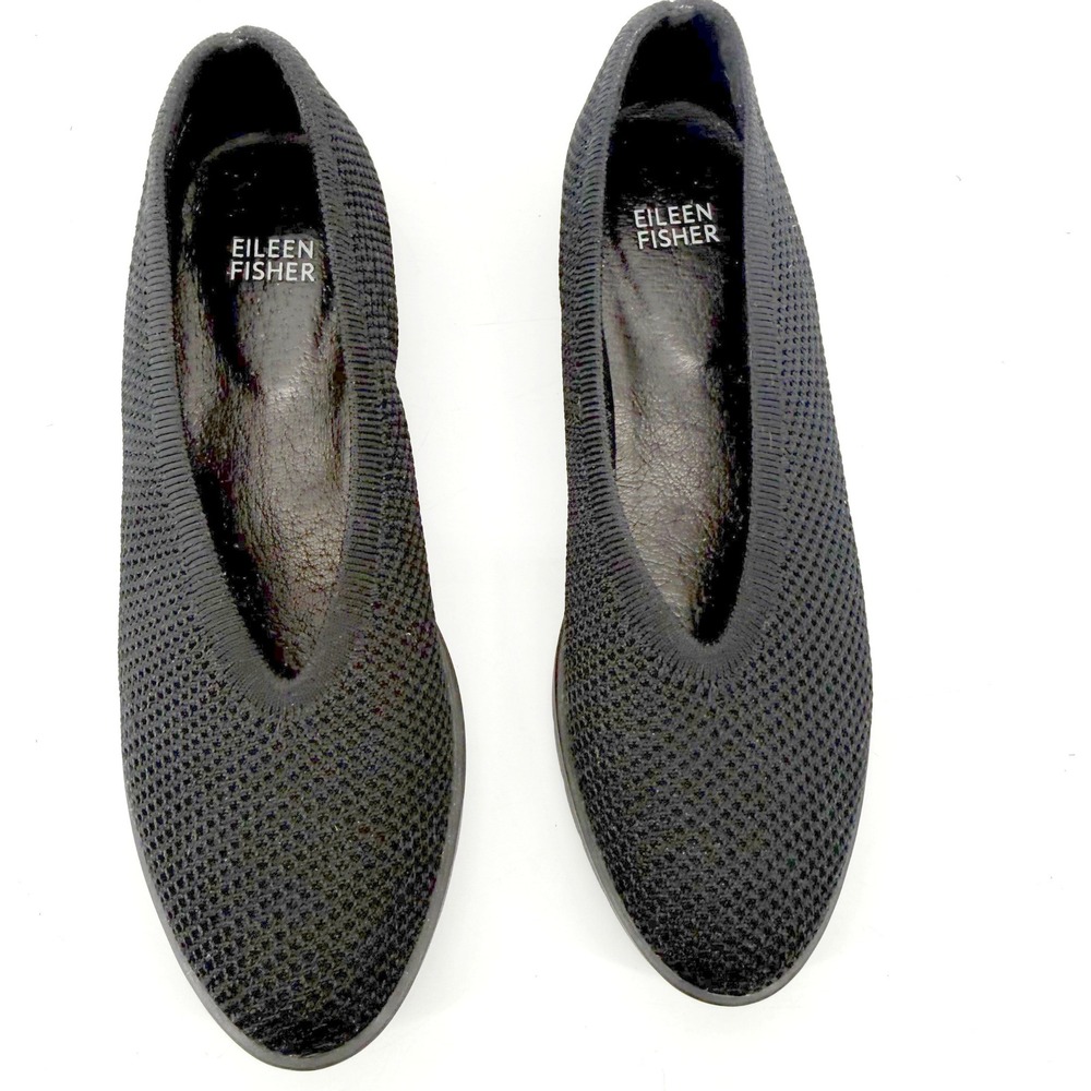 Eileen Fisher Knit Loafers Womens 7.5 Black New Stretch V-Neck Flats Comfort - Picture 3 of 8